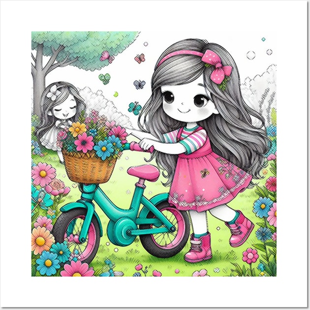 Éclats de Bonheur : Une Petite Fille et Sa Bicyclette Magique Wall Art by Zinoo